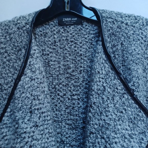 SOLD! - Zara Wool Blend Knit Sweater Coat Cardigan, Faux Leather Trim, Large - Picture 4 of 9